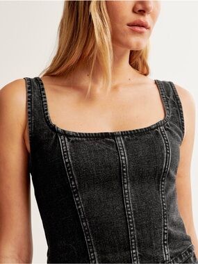 Abercrombie & Fitch Black Wash Jean Denim Corset Tank Top Cropped Medium